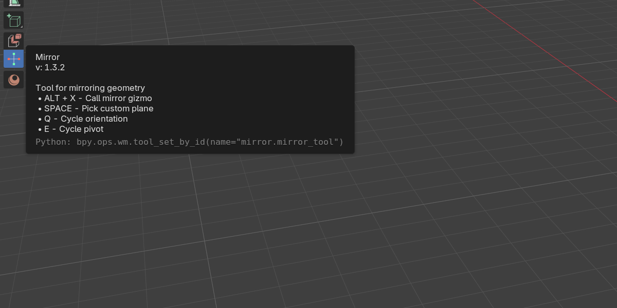 Mirror tool tooltip with shortcuts