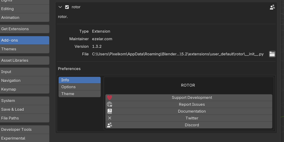 Rotor preferences: Options