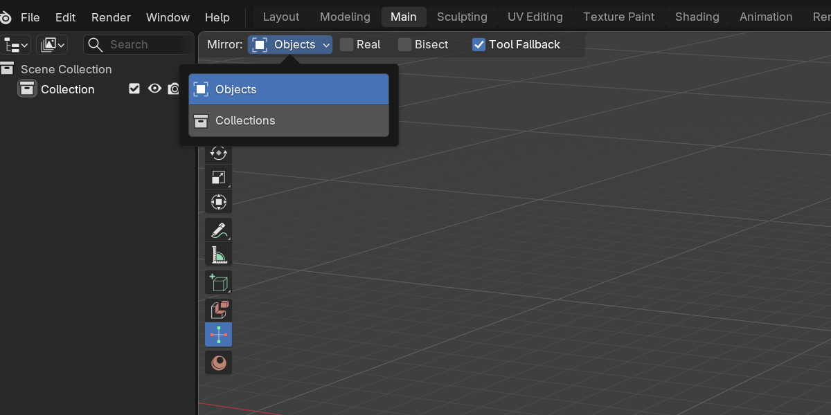 Object Mode header with the Element popover open